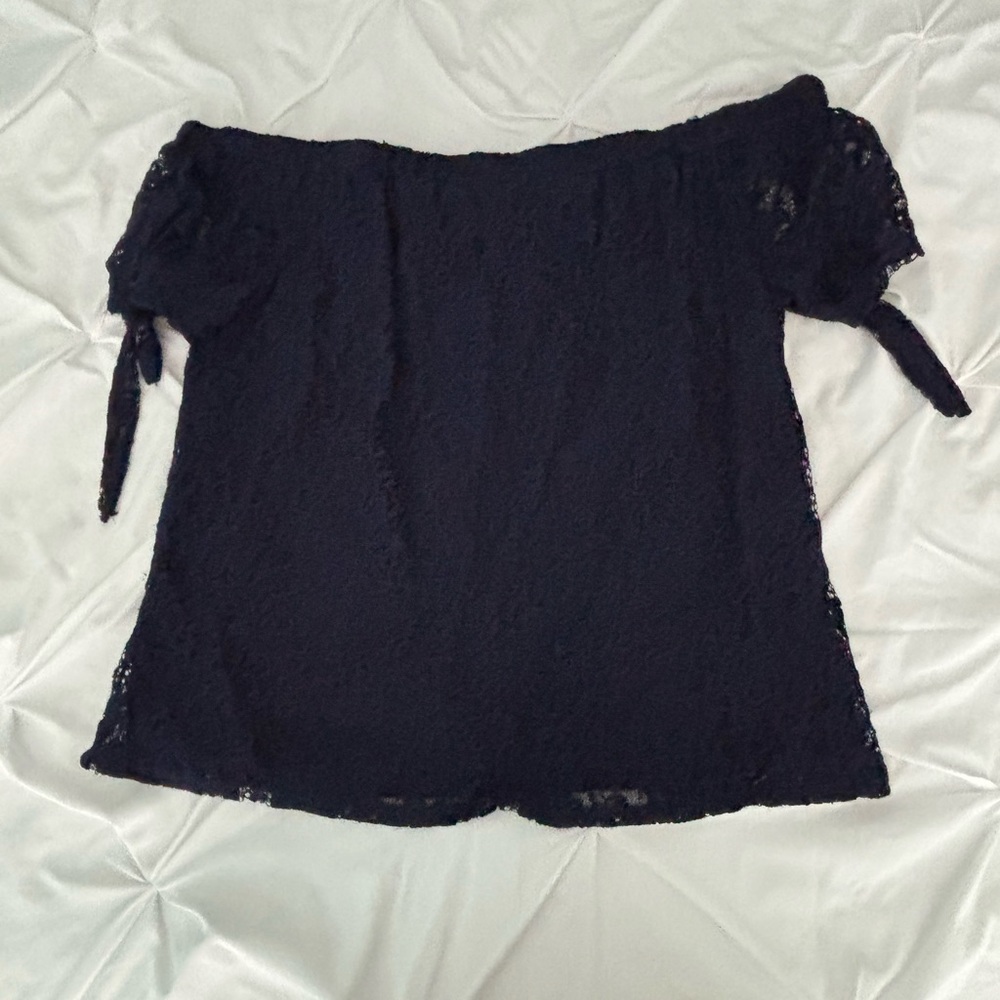 Society Girl Navy Lace Off-Shoulder Blouse